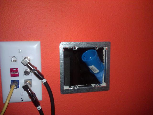 Cut a hole in the wall, installed mounting ring, and pulled up the end of the conduit
